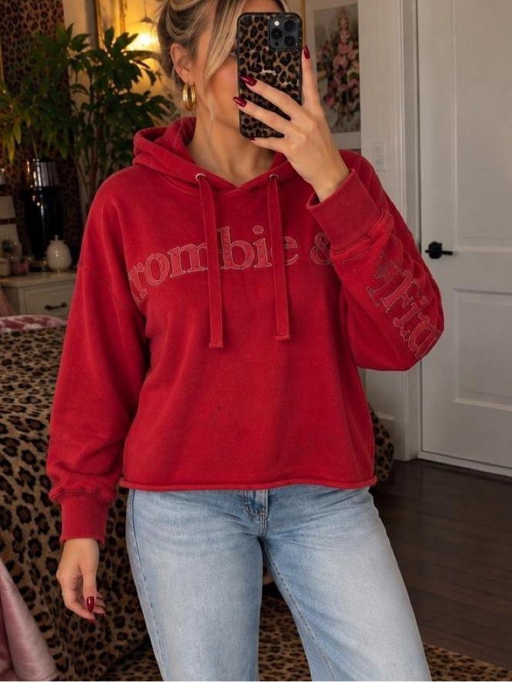 Abercrombie & Fitch Red Logo Hoodie Size S Y2K